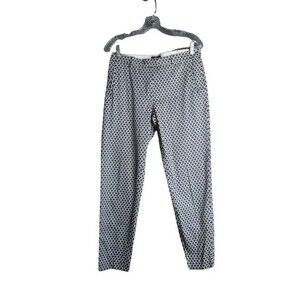 H&M Skinny Cropped Chino Pants Blue White Diamond All Over Print Womens Size 8